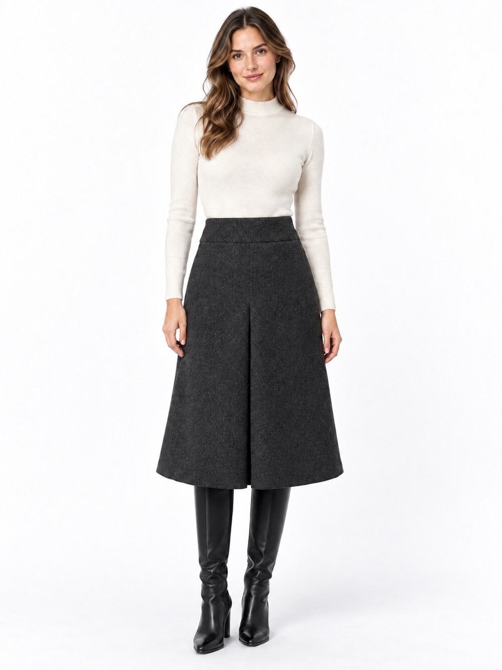 Vintage ‘02 Banana Republic Charcoal Gray Wool Blend Pleated A-Line Midi Skirt